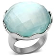 thumbnail image 1 of High polished (no plating) Stainless Steel Ring with Synthetic Synthetic Glass in Sea Blue for Women Sea Blue Stone Color Style TK637 Size 8, 1 of 4