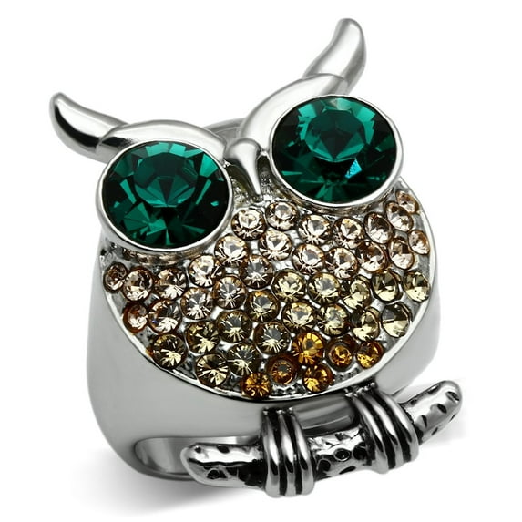 TK656 - High polished (no plating) Stainless Steel Ring with Top Grade Crystal in Emerald Size 5