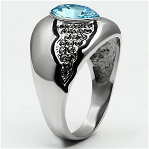TK659 - High polished (no plating) Stainless Steel Ring with Top Grade Crystal in Sea Blue
