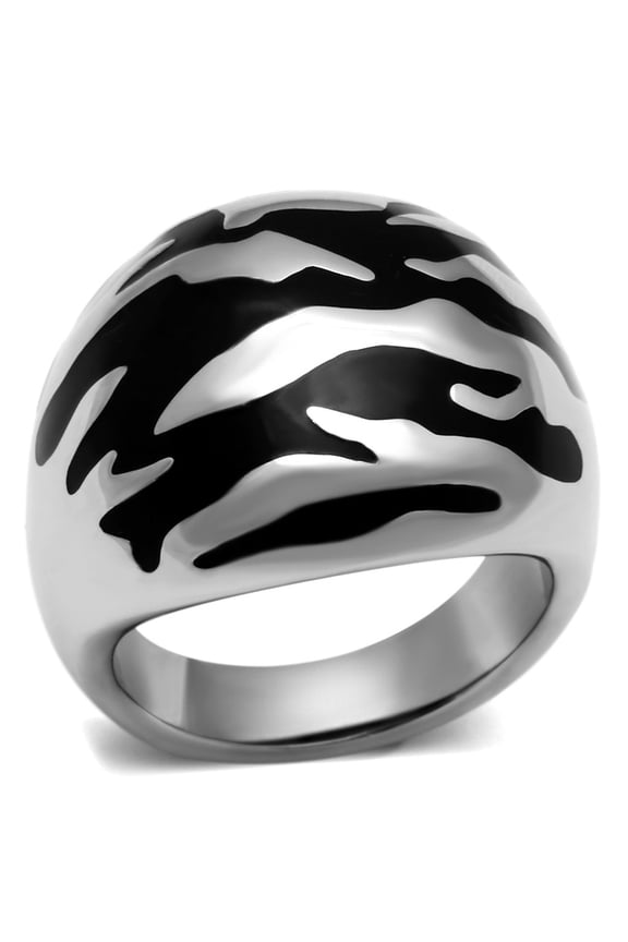 High polished (no plating) Stainless Steel Ring with Epoxy in Jet for Women Jet Stone Color Style TK672 Size 10