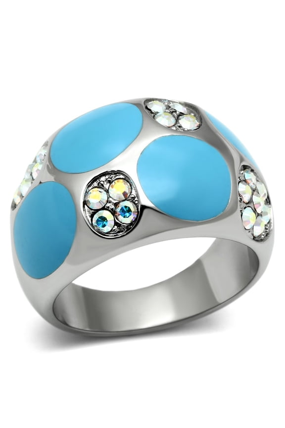TK687 - High polished (no plating) Stainless Steel Ring with Top Grade Crystal  in Aurora Borealis (Rainbow Effect) Size 5
