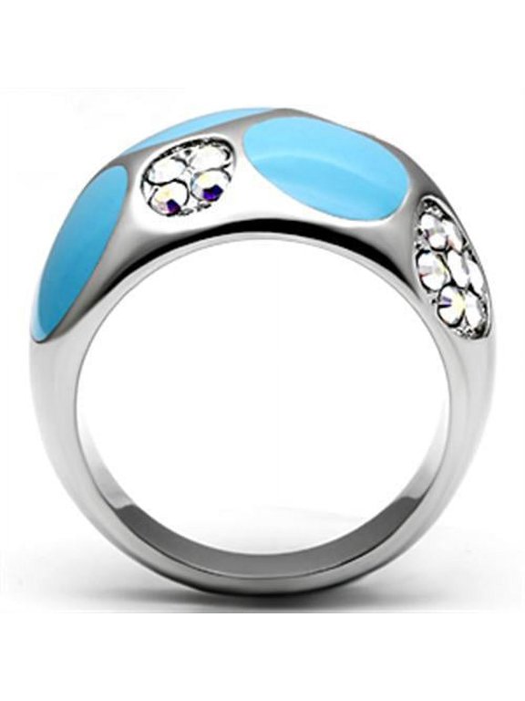 TK687 - High polished (no plating) Stainless Steel Ring with Top Grade Crystal in Aurora Borealis (Rainbow Effect)
