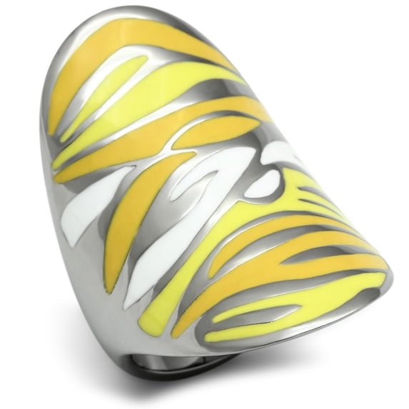 High polished (no plating) Stainless Steel Ring with Epoxy in Multi Color for Women Multi Color Stone Color Style TK688 Size 8