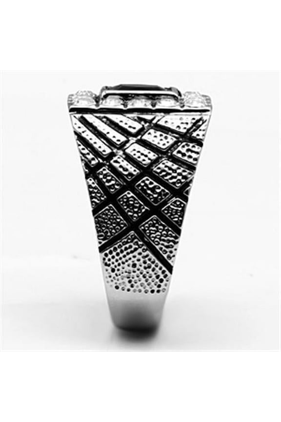 High polished (no plating) Stainless Steel Ring with Synthetic Synthetic Glass in Jet for Women Jet Stone Color Style TK700 Size 9