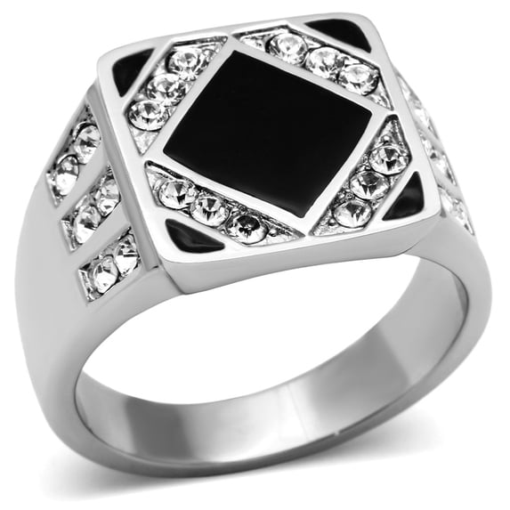 High polished (no plating) Stainless Steel Ring with Top Grade Crystal in Clear for Women Clear Stone Color Style TK710 Size 9