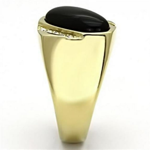 IP Gold(Ion Plating) Stainless Steel Ring with Semi-Precious Onyx in Jet for Women Jet Stone Color Style TK716 Size 8