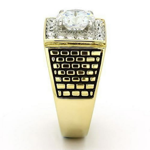 Two-Tone IP Gold (Ion Plating) Stainless Steel Ring with AAA Grade CZ in Clear for Women Clear Stone Color Style TK735 Size 10