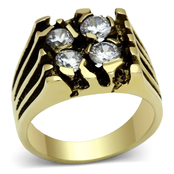 IP Gold(Ion Plating) Stainless Steel Ring with AAA Grade CZ in Clear for Women Clear Stone Color Style TK772 Size 12