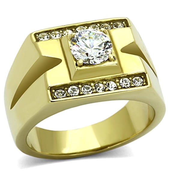 IP Gold(Ion Plating) Stainless Steel Ring with AAA Grade CZ in Clear for Women Clear Stone Color Style TK777 Size 9