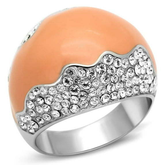 High polished (no plating) Stainless Steel Ring with Top Grade Crystal in Clear for Women Clear Stone Color Style TK805 Size 8