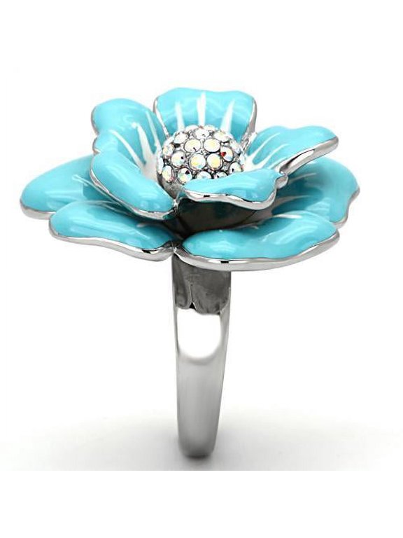 TK817 - High polished (no plating) Stainless Steel Ring with Top Grade Crystal in Aurora Borealis (Rainbow Effect)