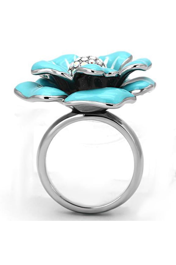 TK817 - High polished (no plating) Stainless Steel Ring with Top Grade Crystal in Aurora Borealis (Rainbow Effect)