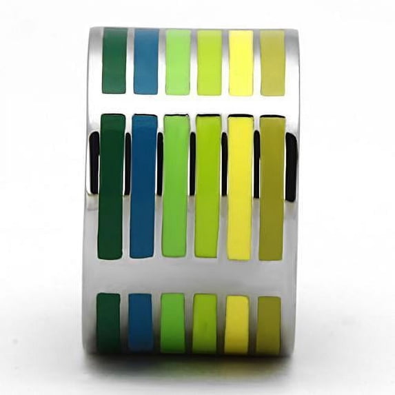 High polished (no plating) Stainless Steel Ring with Epoxy in Multi Color for Women Multi Color Stone Color Style TK819 Size 8