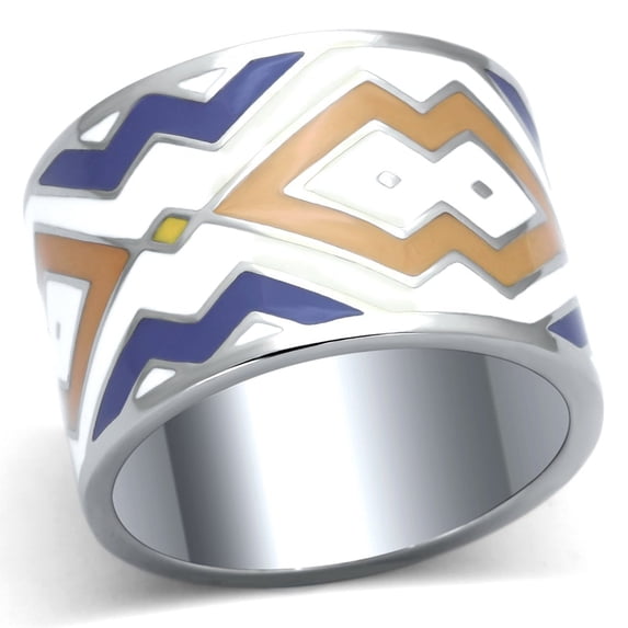 High polished (no plating) Stainless Steel Ring with Epoxy in Multi Color for Women Multi Color Stone Color Style TK841 Size 6