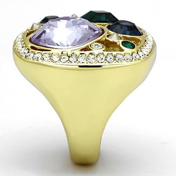 TK855 - IP Gold(Ion Plating) Stainless Steel Ring with Top Grade Crystal  in Multi Color Size 5