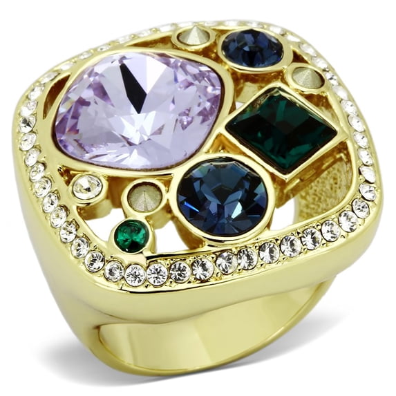 TK855 - IP Gold(Ion Plating) Stainless Steel Ring with Top Grade Crystal in Multi Color