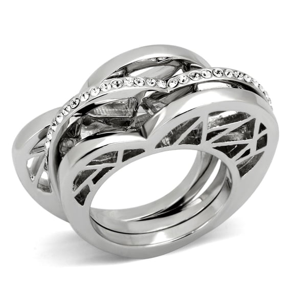 High polished (no plating) Stainless Steel Ring with Top Grade Crystal in Clear for Women Clear Stone Color Style TK864 Size 10