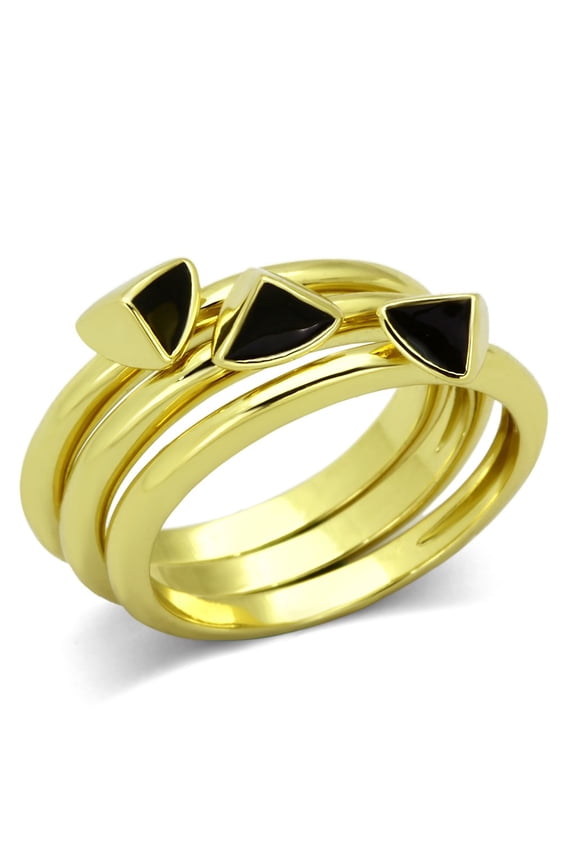 IP Gold(Ion Plating) Stainless Steel Ring with Epoxy in Jet for Women Jet Stone Color Style TK876 Size 5