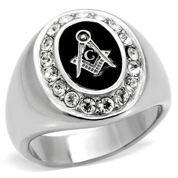 TK8X023 - High polished (no plating) Stainless Steel Ring with Top Grade Crystal in Clear Size 14