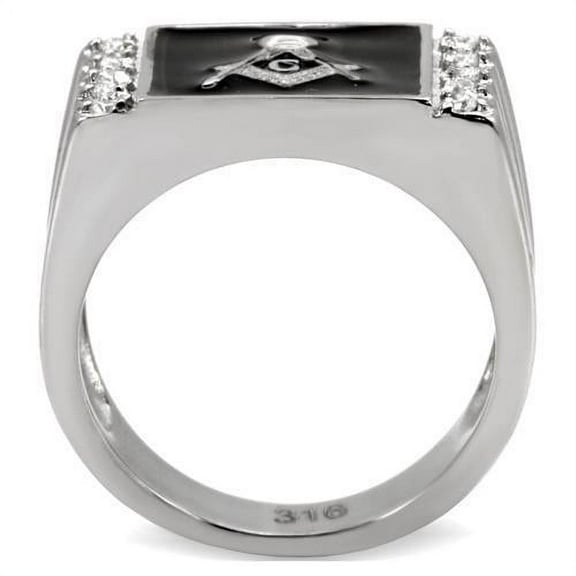 High polished (no plating) Stainless Steel Ring with AAA Grade CZ in Clear for Women Masonic Theme Clear Stone Color Style TK8X030 Size 10