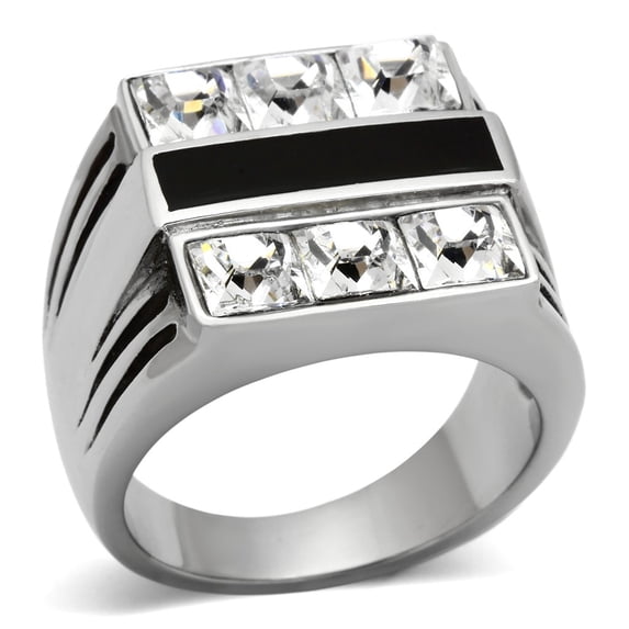 High polished (no plating) Stainless Steel Ring with Top Grade Crystal in Clear for Women Clear Stone Color Style TK920 Size 11