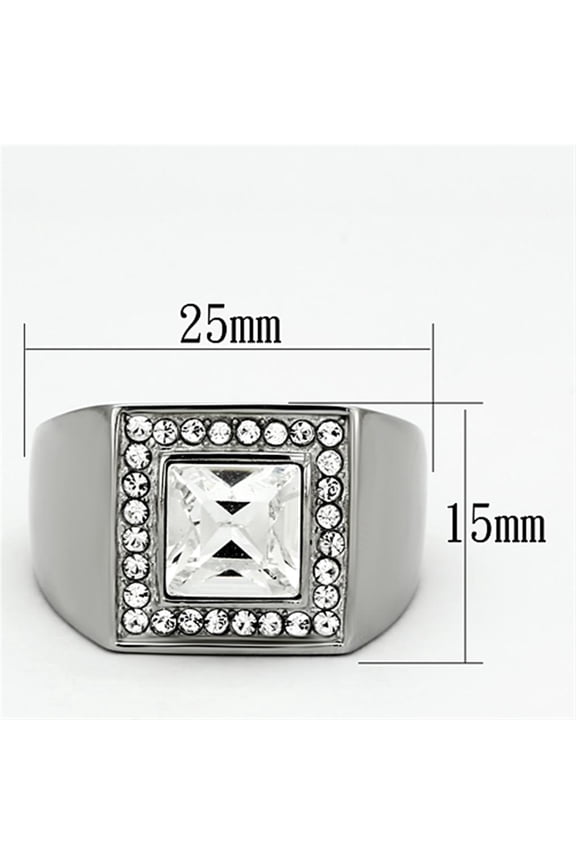 High polished (no plating) Stainless Steel Ring with Top Grade Crystal in Clear for Women Clear Stone Color Style TK945 Size 12