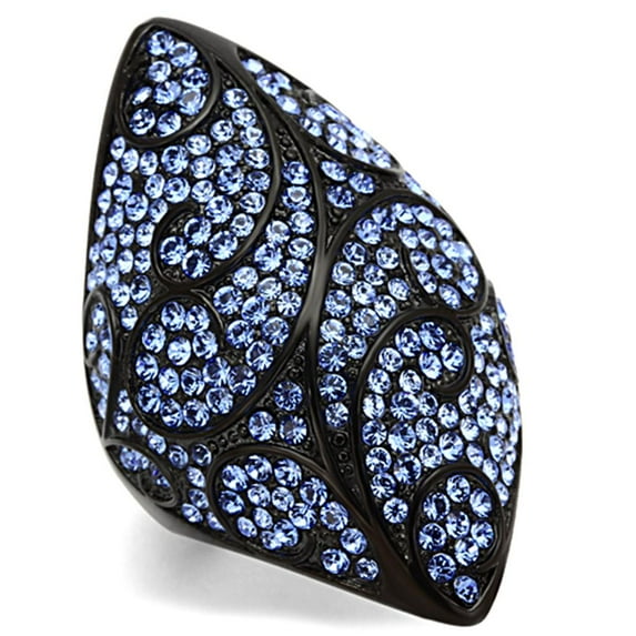TK949 - IP Black(Ion Plating) Stainless Steel Ring with Top Grade Crystal in Sapphire