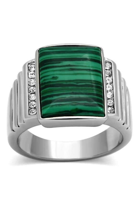 TK953 - High polished (no plating) Stainless Steel Ring with Synthetic MALACHITE in Emerald