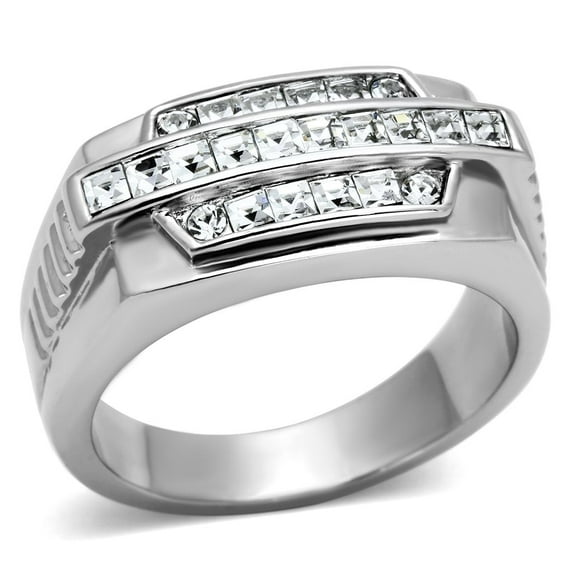 TK956 - High polished (no plating) Stainless Steel Ring with Top Grade Crystal in Clear