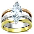 thumbnail image 1 of TK964 - Three Tone IPÃ¯Â¼Ë†IP Gold & IP Rose Gold & High Polished) Stainless Steel Ring with AAA Grade CZ  in Clear, 1 of 4