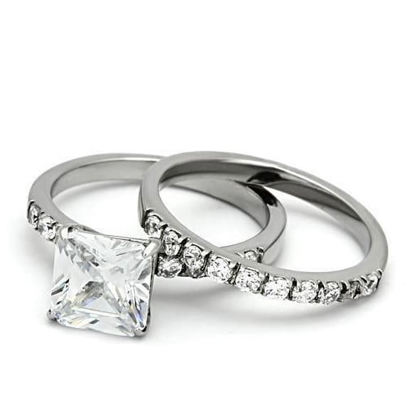 High polished (no plating) Stainless Steel Ring with AAA Grade CZ in Clear for Women Clear Stone Color Style TK975 Size 8