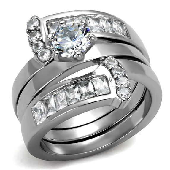 High polished (no plating) Stainless Steel Ring with AAA Grade CZ in Clear for Women Clear Stone Color Style TK976 Size 8