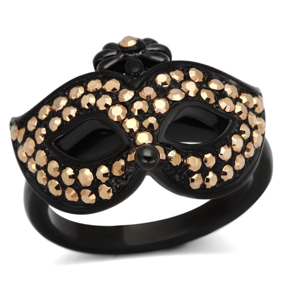 TK981 - IP Black(Ion Plating) Stainless Steel Ring with Top Grade Crystal in Metallic Light Gold Size 6