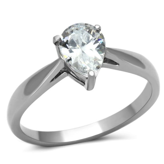 High polished (no plating) Stainless Steel Ring with AAA Grade CZ in Clear for Women Clear Stone Color Style TK994 Size 7