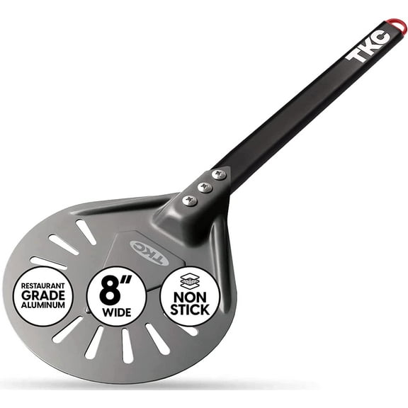 TKC 8 inch Perforated Pizza Peel - Aluminum Turning Peel for All Pizza Ovens - 24" Length Black