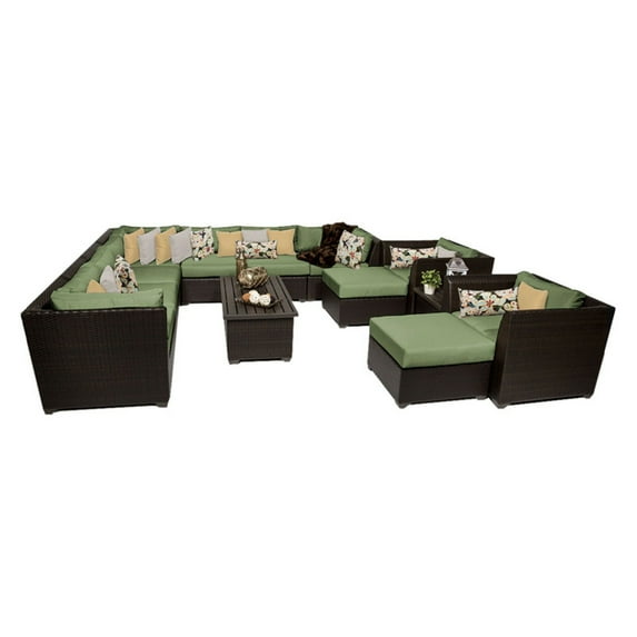 TK Classics Barbados Wicker 13 Piece Patio Conversation Set with 2 Sets of Cushion Covers