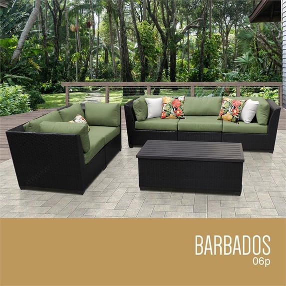 TKC Barbados 6 Piece Patio Wicker Sofa Set in Green