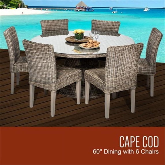 TKC Cape Cod Vintage Stone Outdoor Patio Dining Table with 6 Armless Chairs - 60 in.