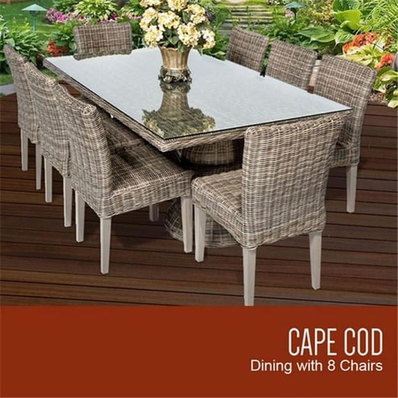 TKC Cape Cod Vintage Stone Rectangular Outdoor Patio Dining Table with 8 Armless Chairs