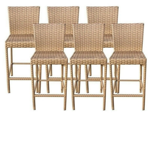 TKC Laguna Outdoor Wicker Bar Stools in Caramel (Set of 6)