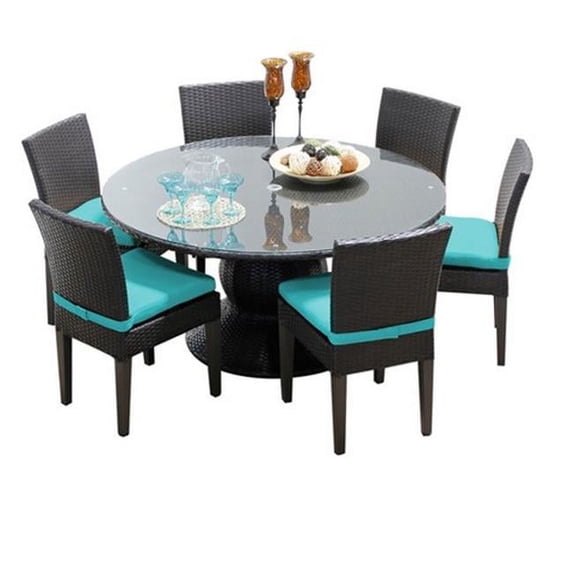TKC Napa Outdoor Patio Dining Table with 6 Armless Chairs, 60 in.