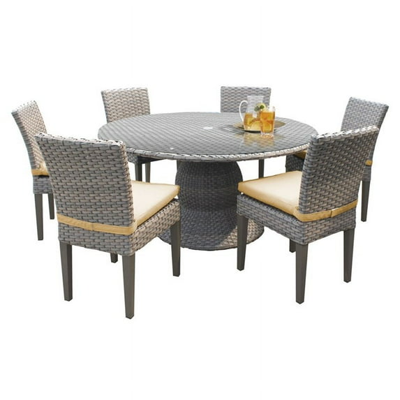 TKC Oasis 7 Piece 60" Round Glass Top Patio Dining Set