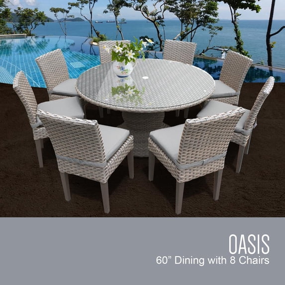 OASIS-60-KIT-8C-GREY Oasis 60 Inch Outdoor Patio Dining Table with 8 Armless Chairs with 2 Covers: Grey and Grey