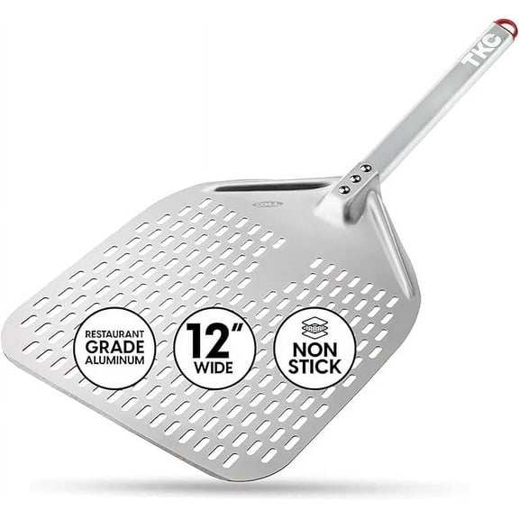 TKC Pizza Peel 12 inch - Perforated Pizza Peel Compatible with all Ooni Ovens - Aluminum Pizza Spatula for Homemade Pizza