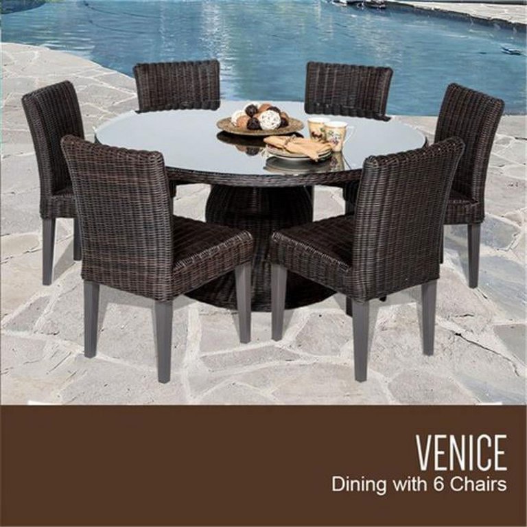 TKC Venice Outdoor Patio Dining Table with Armless Chairs,