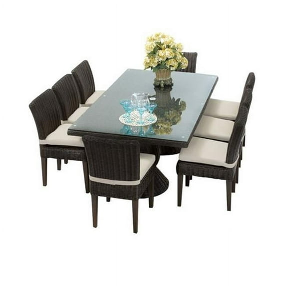 TKC Venice Rectangular Outdoor Patio Dining Table with 8 Armless Chairs