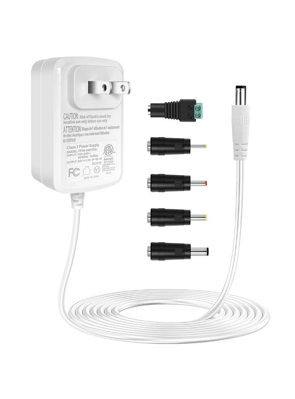TKDY 24V 1A Power Supply Cord, 110-240V AC to 24Vdc 24W Class 2 Adapter, DC 24V White Switching Charger for 24 Volt 1.0A 1000mA 0.75A 750mA 0.5A 500mA Diffuser Humidifier LED Light Speaker System