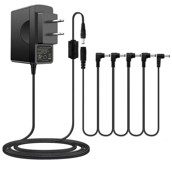TKDY 9V Guitar Pedal Power Supply Charger Cord, 9Volt 1.5A AC Adapter Tip Negative 5 Way Daisy Chain Cables for Behringer, Behriger, Donner, BOSS Effects Pedals Adapter