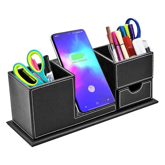TKDY Wireless Charger Desk Stand Organizer Desktop Pen Holder (Black) QI-Enabled Smartphones