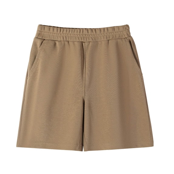 TKKCS Boys Cotton Athletic Shorts- Elastic Waist Stretchable Performance Basketball Shorts With Pockets Coffee Size 9-10Years